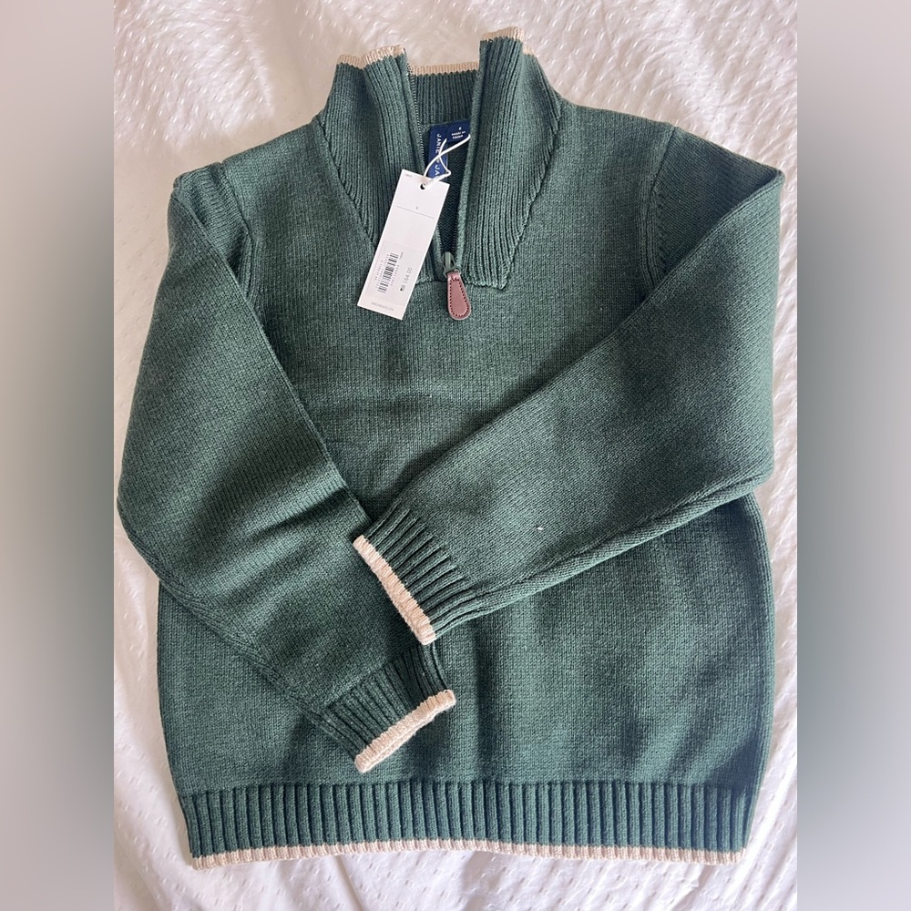 Janie & Jack Green Quarter-Zip Sweater